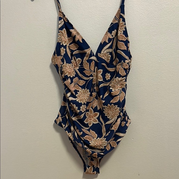 Other - Blue and Gold One Piece Swimsuit with Plunging V-neckline